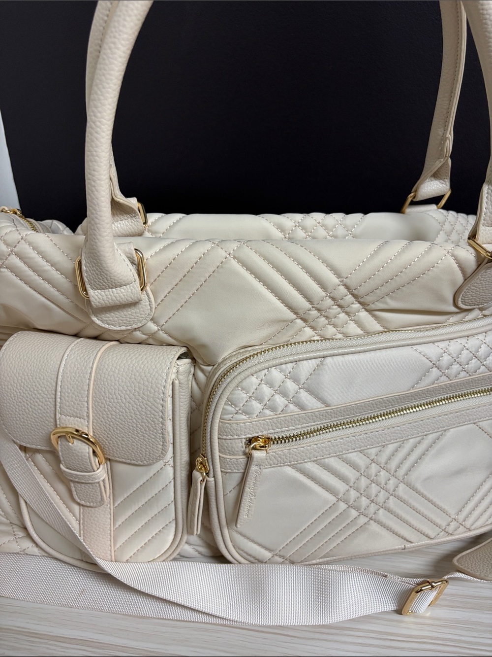 Tommy Bahama Cream Quilted Convertible Travel Tote with Gold Hardware!!